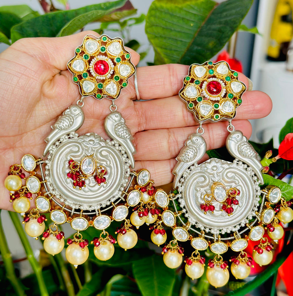 Tyani Fusion With Oxidized Beautiful Parrot Designed Earrings | Simzdesignzz |