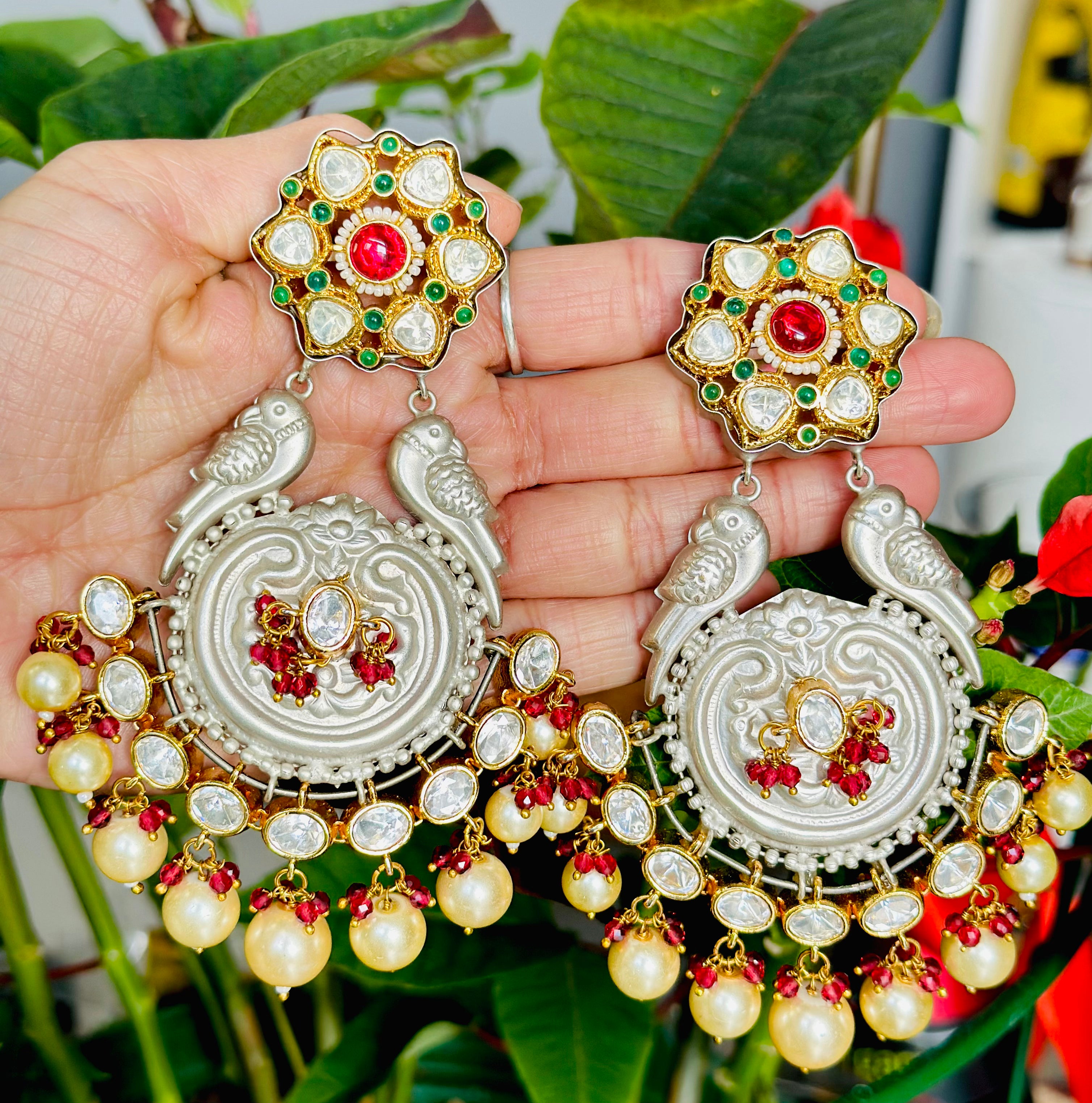 Tyani Fusion With Oxidized Beautiful Parrot Designed Earrings | Simzdesignzz |