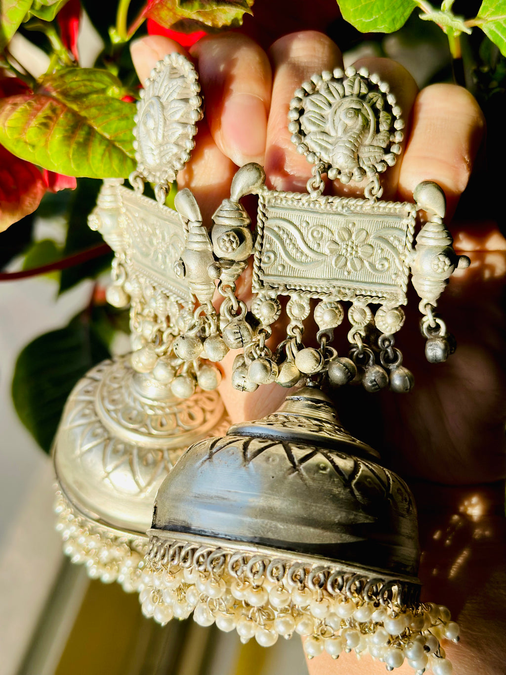 Silver Oversized Oxidized Jhumki Earrings | Simzdesignzz |