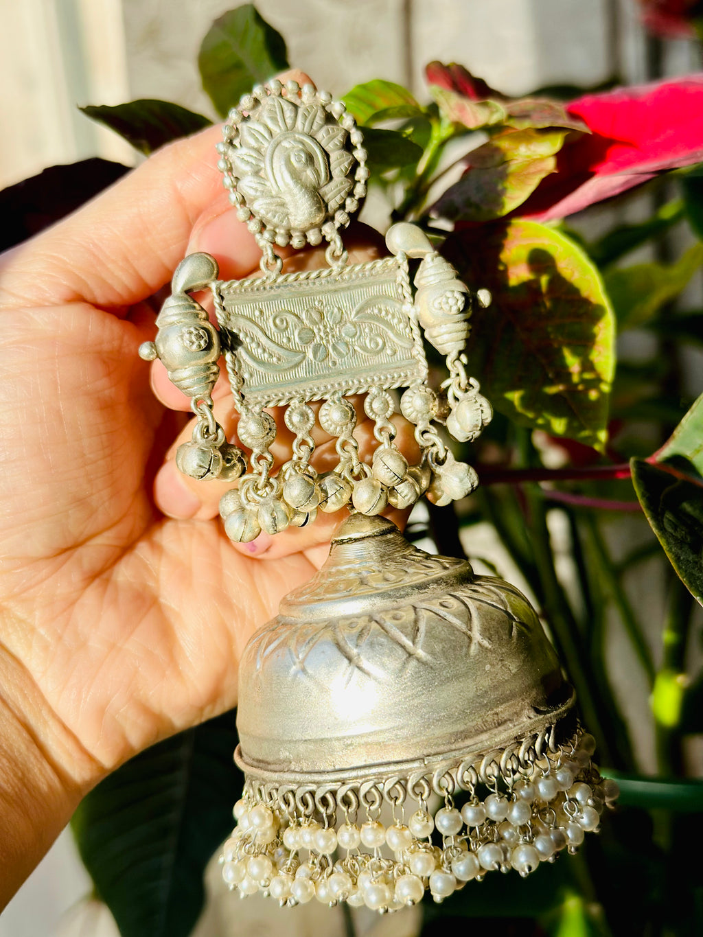 Silver Oversized Oxidized Jhumki Earrings | Simzdesignzz |