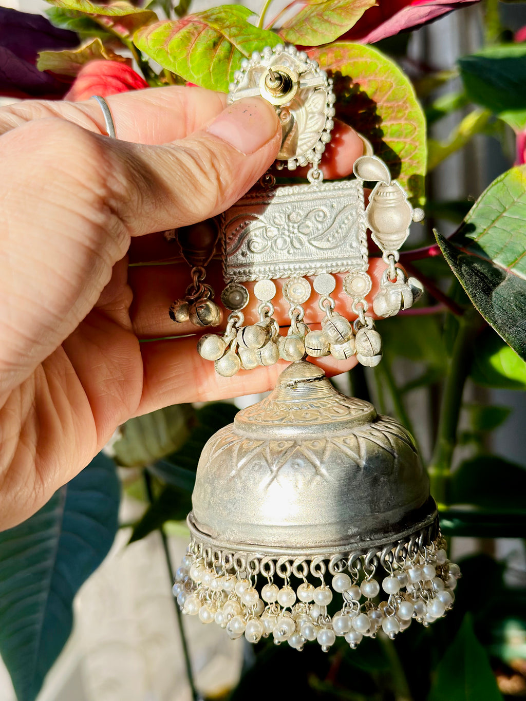 Silver Oversized Oxidized Jhumki Earrings | Simzdesignzz |