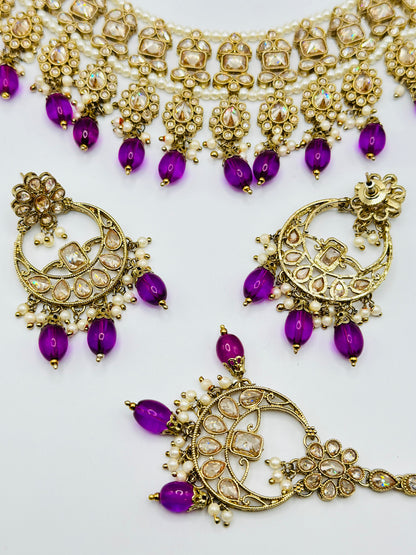 Mirza Purple Colour Polki Necklace | Simzdesignzz |