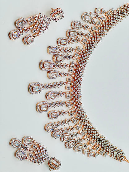 Rose-Gold American Diamond Layered Necklace | Simzdesignzz |