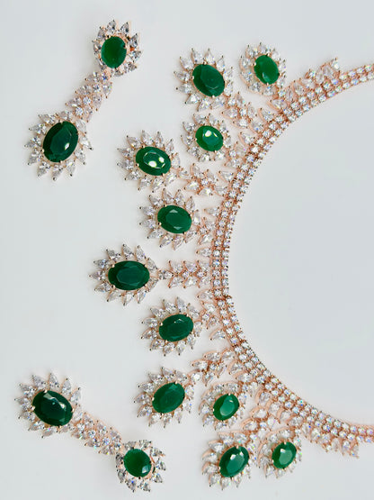 Bottle-Green American Diamond Necklace Set | Simzdesignzz |