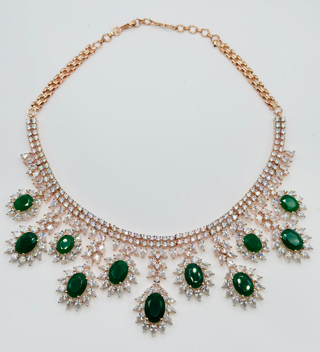 Bottle-Green American Diamond Necklace Set | Simzdesignzz |
