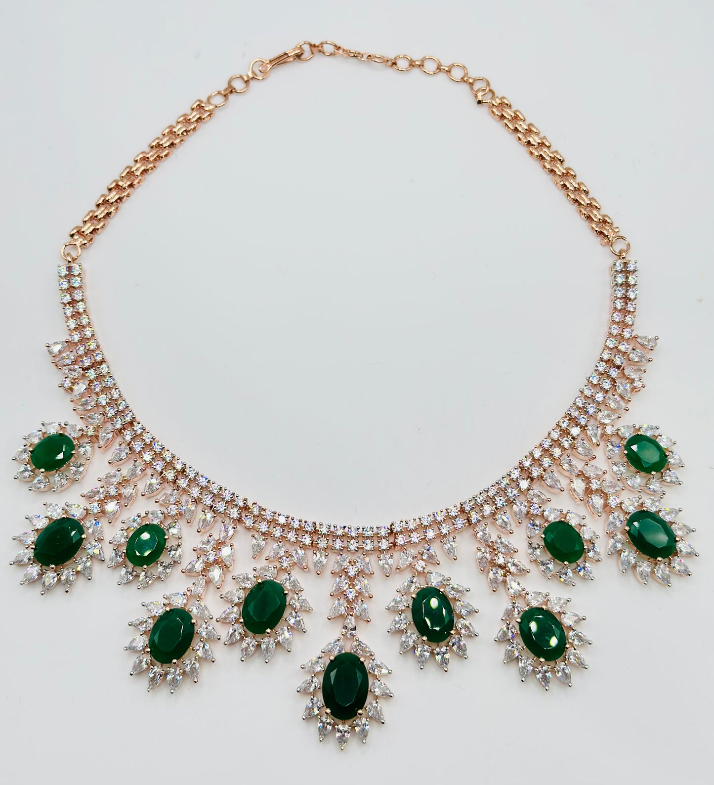 Bottle-Green American Diamond Necklace Set | Simzdesignzz |