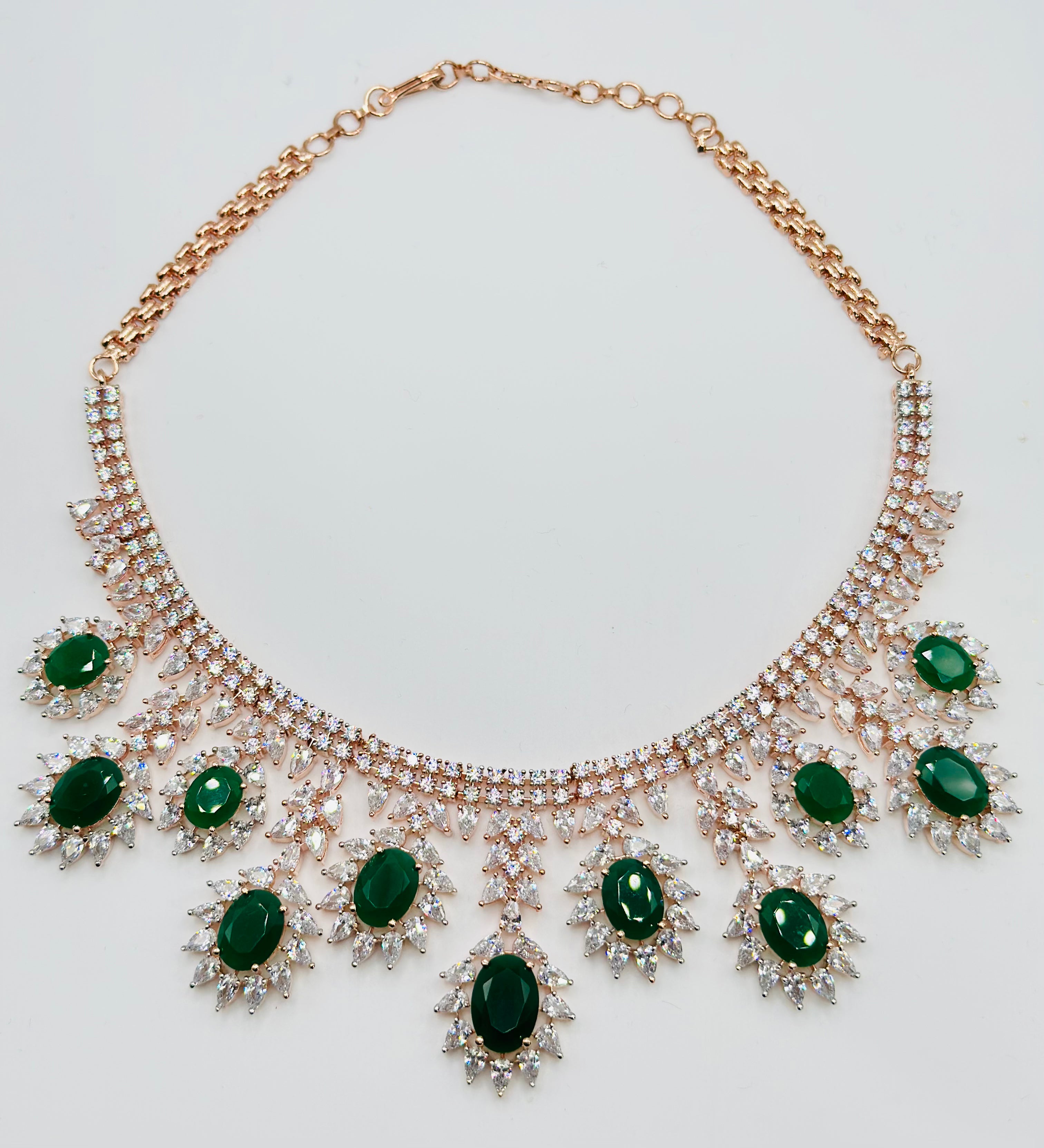 Bottle-Green American Diamond Necklace Set | Simzdesignzz |
