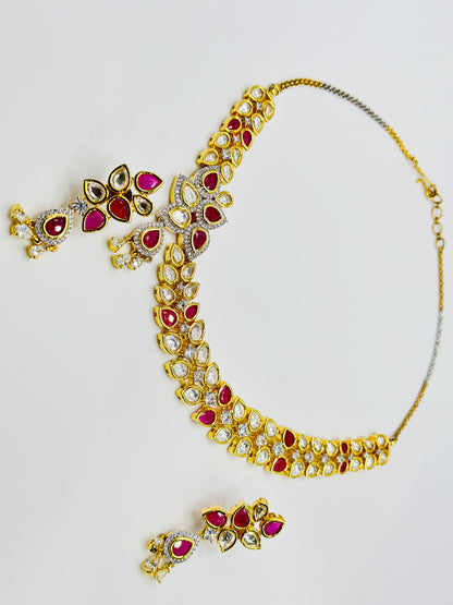 Suhani Hot Pink With Golden Necklace Set | Simzdesignzz |