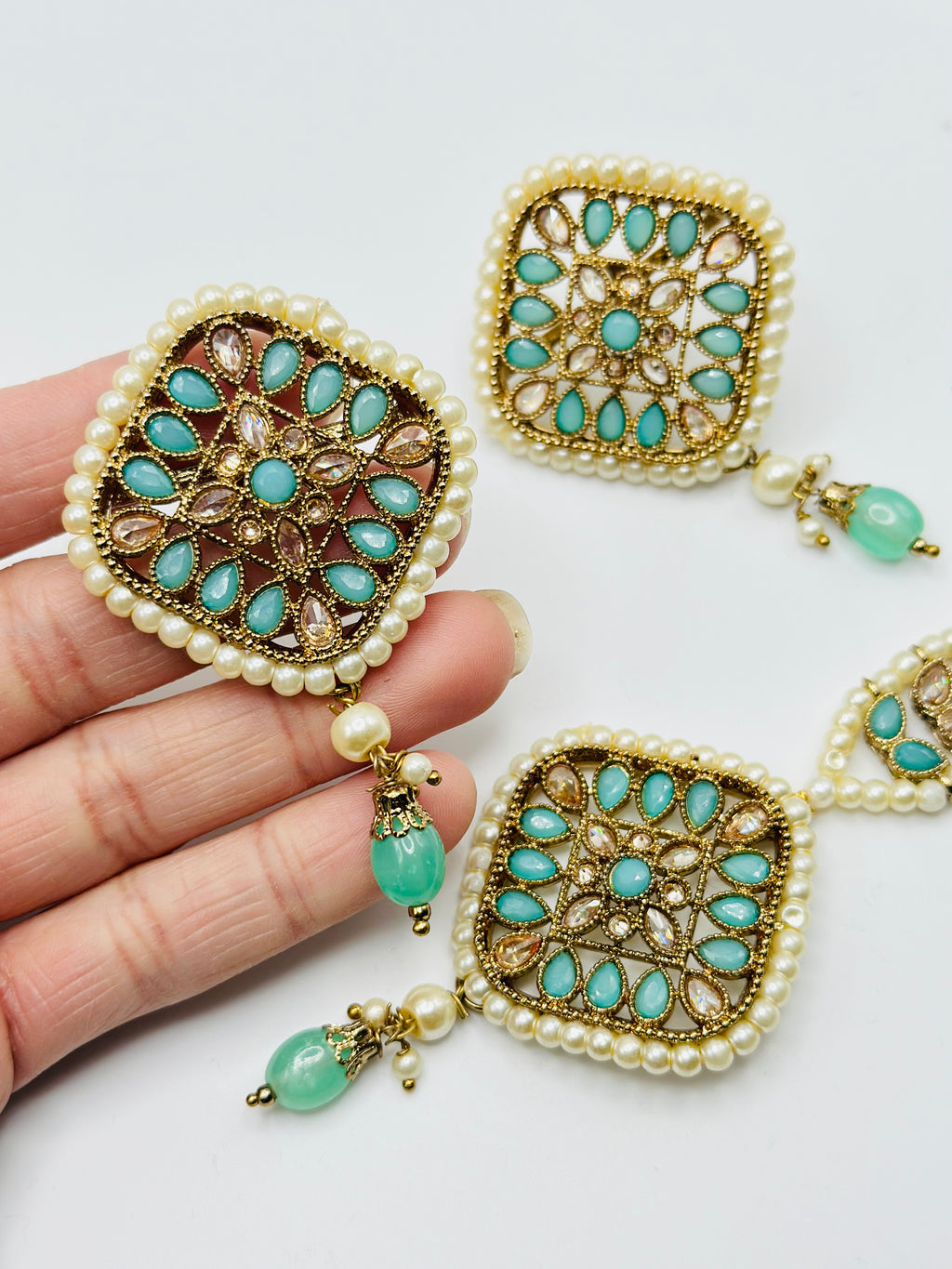 Square-Shape Earrings With Tikka | Simzdesignzz |