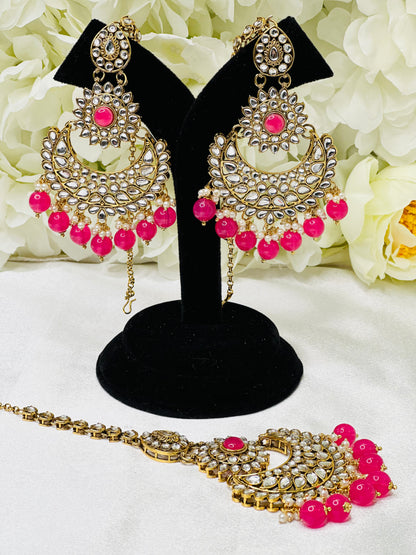 Oversized-Kundan Saharay Earrings Tikka Set | Lightweight | Simzdesignz |