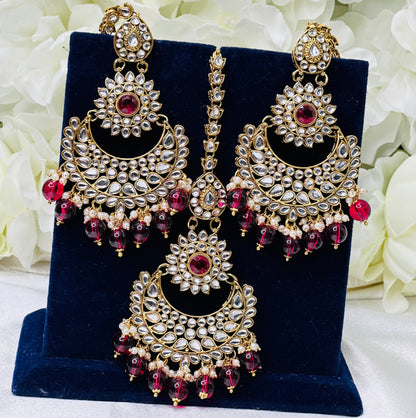 Oversized-Kundan Saharay Earrings Tikka Set | Lightweight | Simzdesignz |