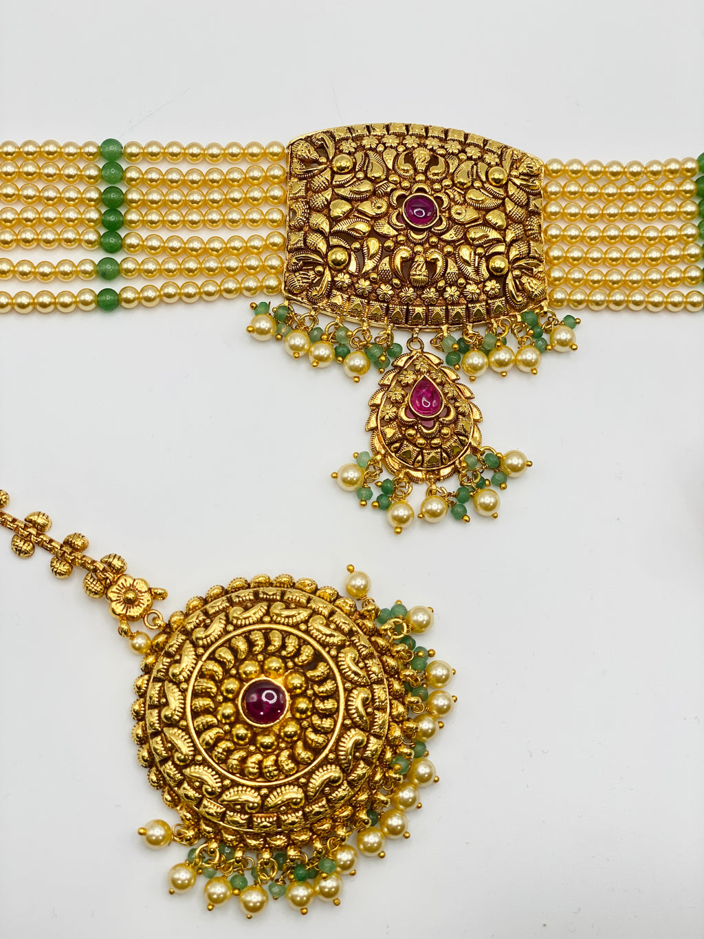 Ruhi Gold-Plated Jhumki Necklace Set With Tikka | 2GM | Simzdesignzz |