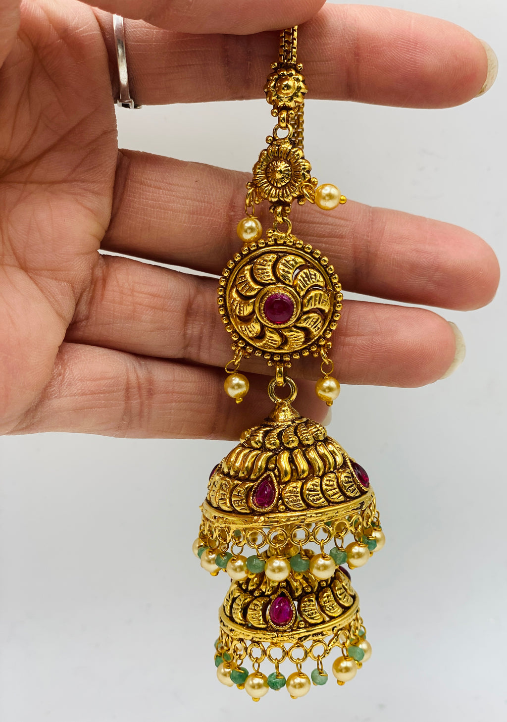 Ruhi Gold-Plated Jhumki Necklace Set With Tikka | 2GM | Simzdesignzz |