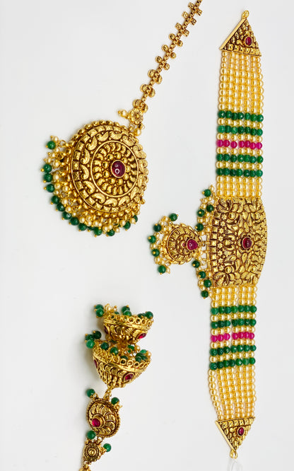 Ruhi Gold-Plated Jhumki Necklace Set With Tikka | 2GM | Simzdesignzz |