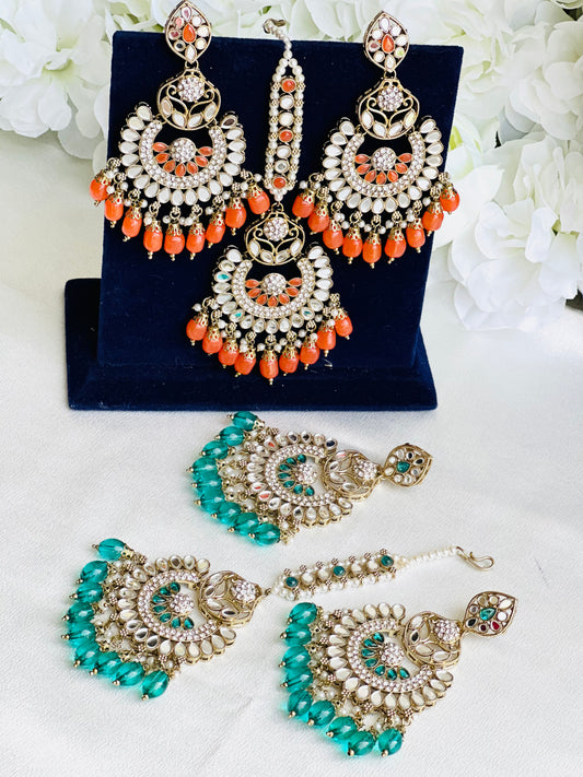 Dazzling Mirror Earrings With Maangtikka | Chandbali Style  | Simzdesignz |