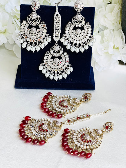 Dazzling Mirror Earrings With Maangtikka | Chandbali Style  | Simzdesignz |