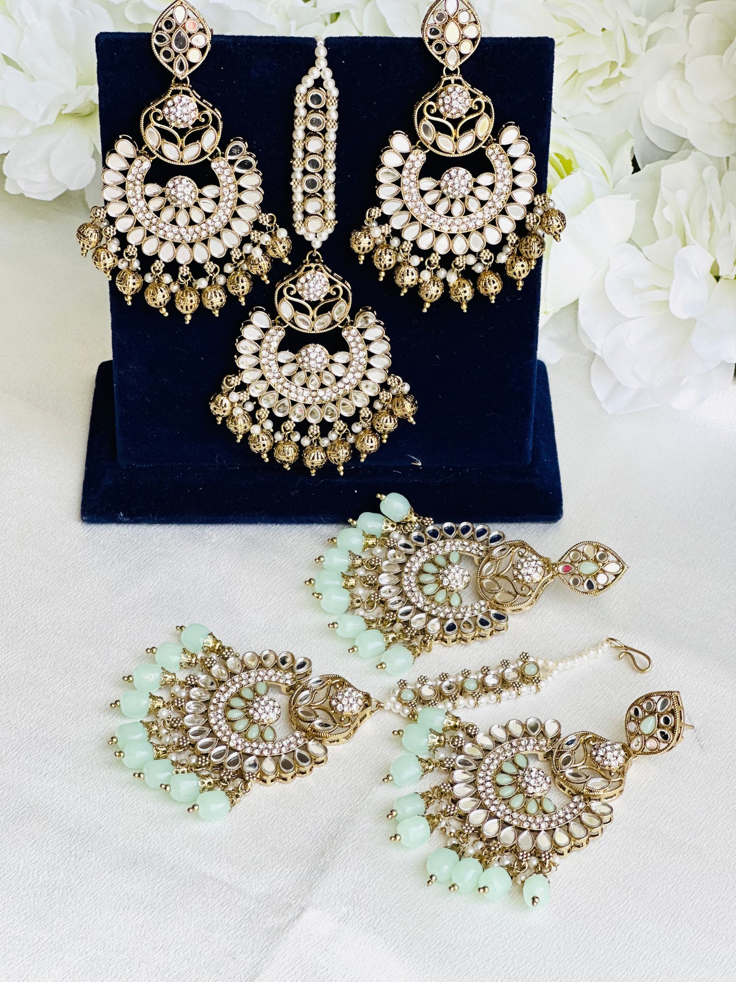 Dazzling Mirror Earrings With Maangtikka | Chandbali Style  | Simzdesignz |