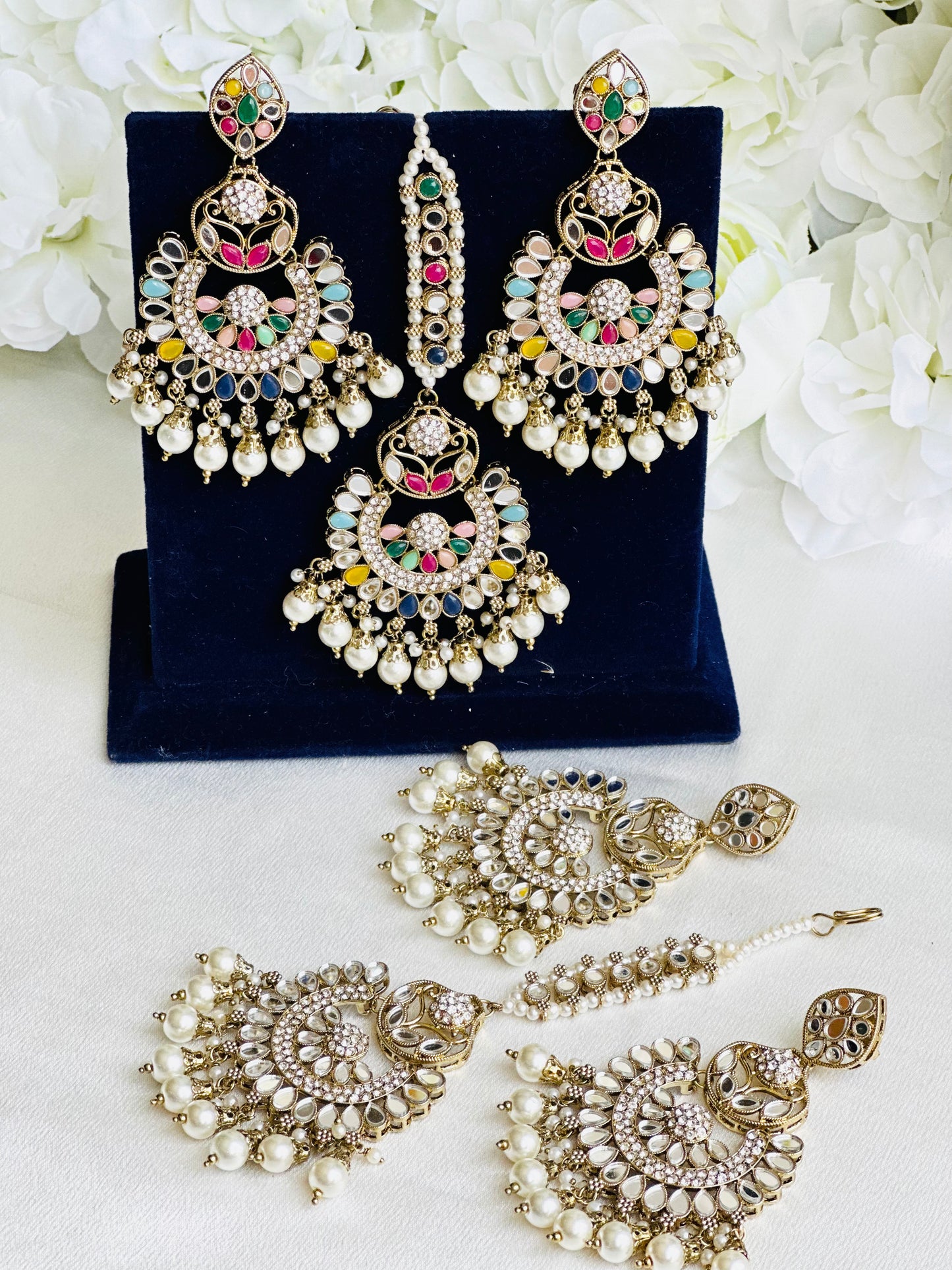 Dazzling Mirror Earrings With Maangtikka | Chandbali Style  | Simzdesignz |