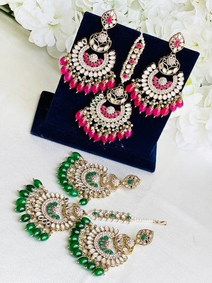 Dazzling Mirror Earrings With Maangtikka | Chandbali Style  | Simzdesignz |