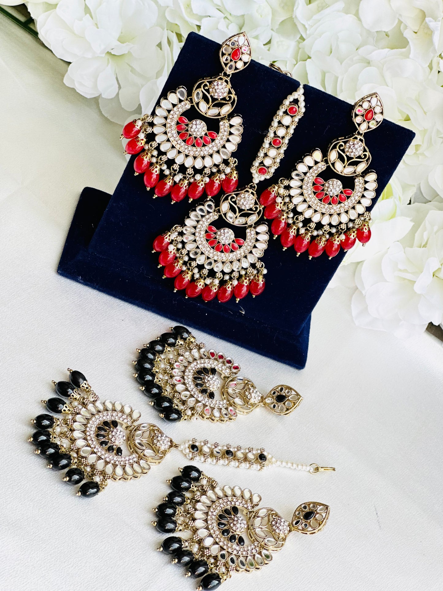 Dazzling Mirror Earrings With Maangtikka | Chandbali Style  | Simzdesignz |