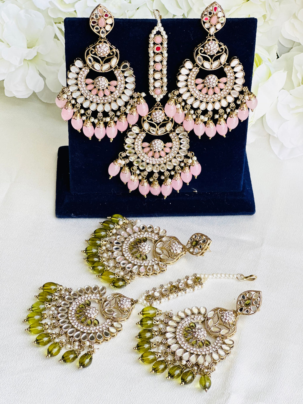 Dazzling Mirror Earrings With Maangtikka | Chandbali Style  | Simzdesignz |