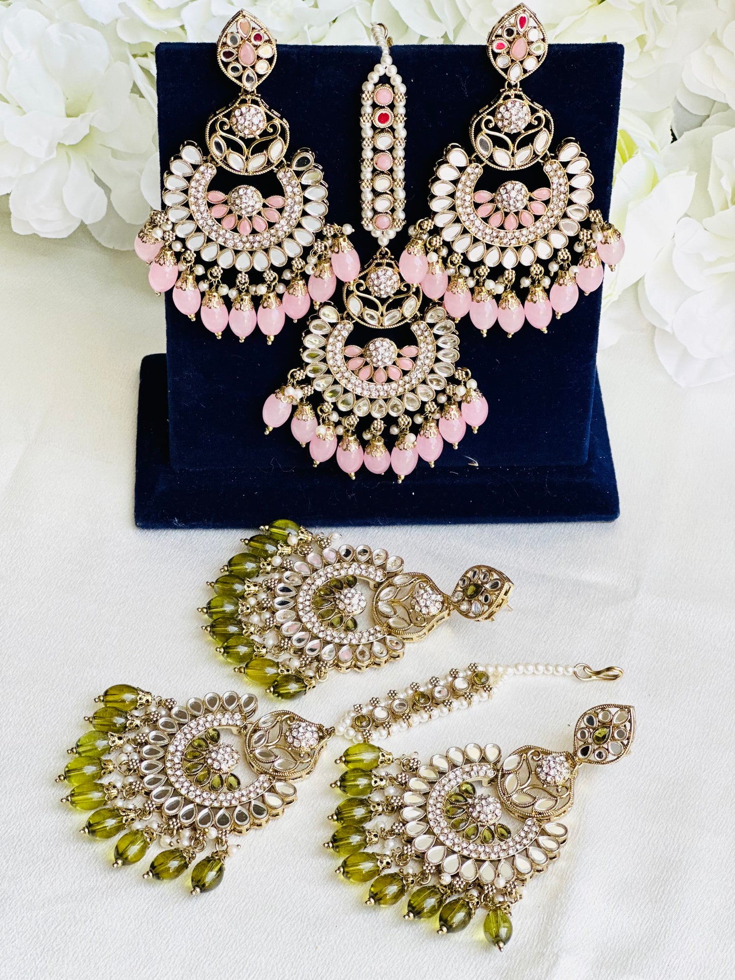 Dazzling Mirror Earrings With Maangtikka | Chandbali Style  | Simzdesignz |