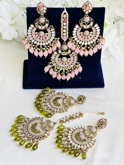 Dazzling Mirror Earrings With Maangtikka | Chandbali Style  | Simzdesignz |