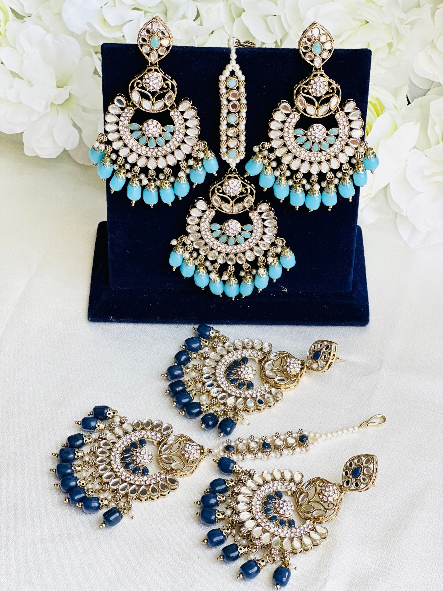 Dazzling Mirror Earrings With Maangtikka | Chandbali Style  | Simzdesignz |