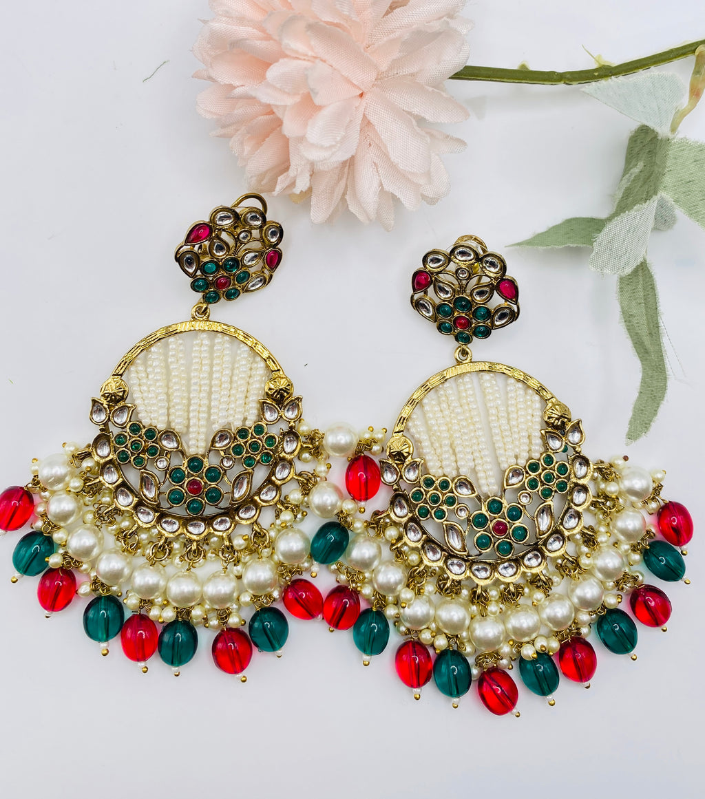 Long Beautiful Designed Polki Earrings | Simzdesignzz |