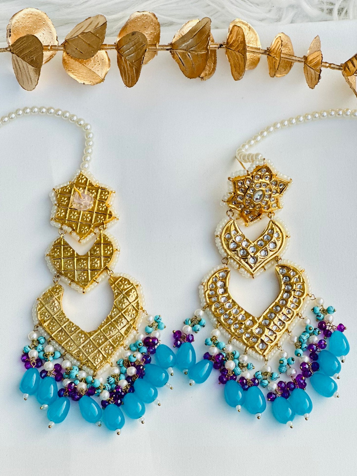 Lightweight Oversized  Thappa Kundan Earrings | Pakistani | Simzdesignz |