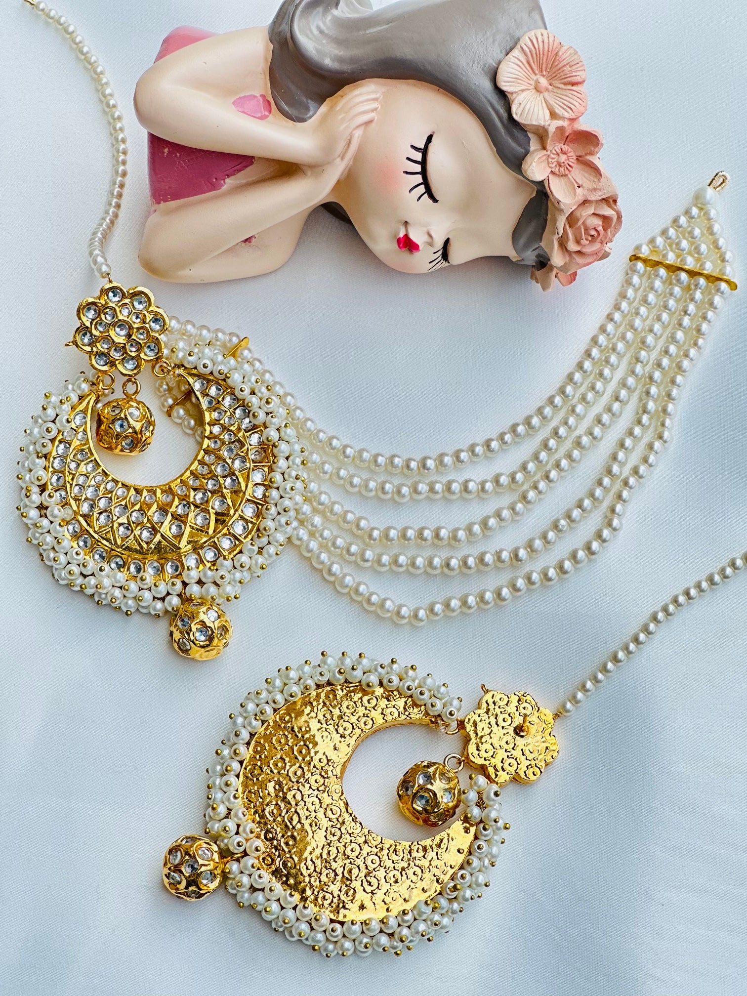 Gold-Plated Thappa Kundan Earrings with Detachable Saharye | Pakistani | Simzdesignz |