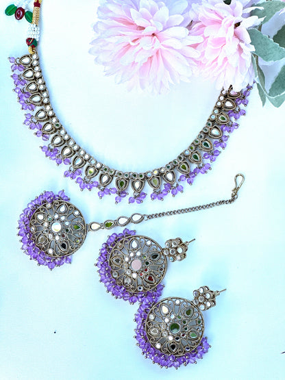 Mirror Neckline Necklace In Polki | Simzdesignzz |