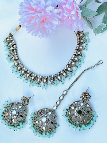 Mirror Neckline Necklace In Polki | Simzdesignzz |