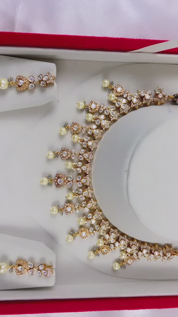 Light Weight Victorian Gold Finish Kundan Necklace Set |High Quality|Simzdesignz|