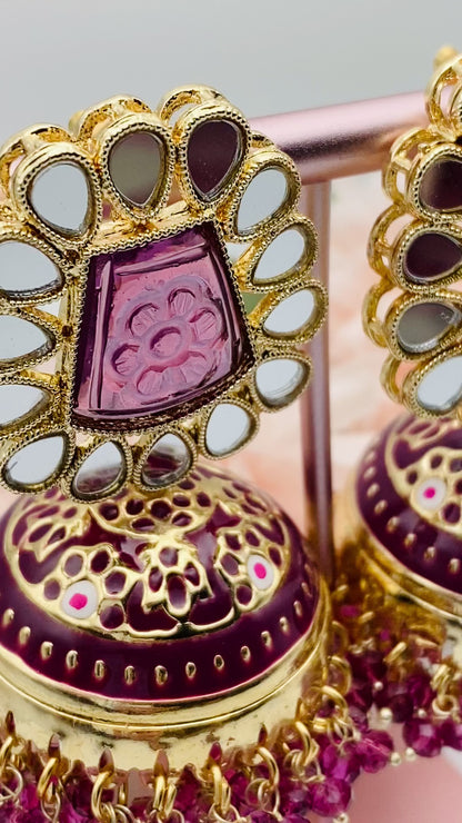 Meenakari with Mirror Work Jhumki Earrings | Simzdesignzz |