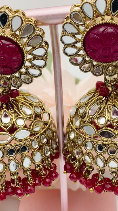 Meenakari with Mirror Work Jhumki Earrings | Simzdesignzz |