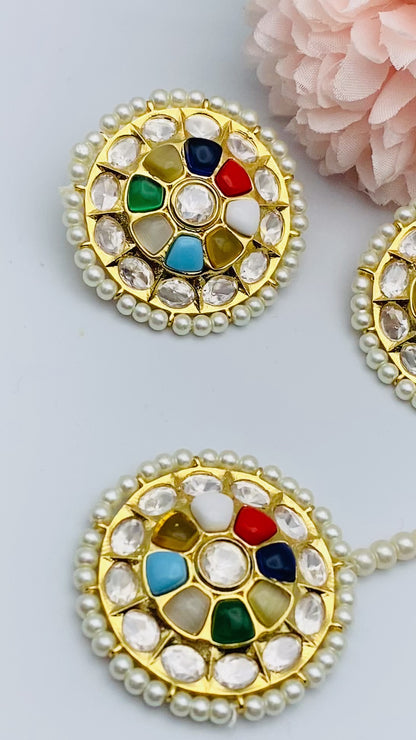 Multi Pachi-Kundan Studs With Tikka | Simzdesignzz |