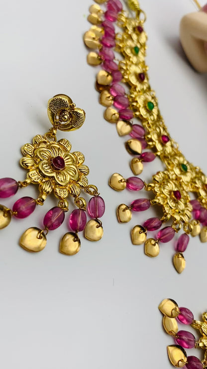 Rose-Wine Coloured Stunning Necklace Set | Simzdesignz. | 1GM |