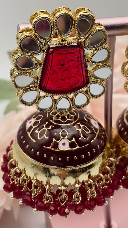 Meenakari with Mirror Work Jhumki Earrings | Simzdesignzz |