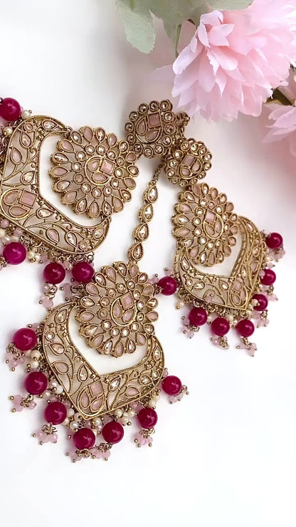 Light-weight Chandbali Earrings  With Tikka | Simzdesignz |