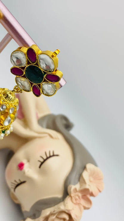 High-Quality Pachi-Kundan Jhumki Earrings with Tikka | Simzdesignzz |