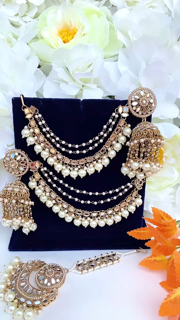Bahubali Round  Earrings Tikka Set | Mirror | Polki | Simzdesignz|