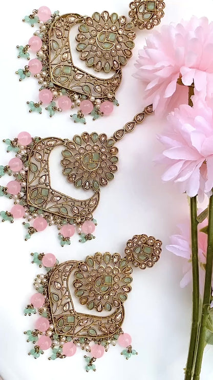 Light-weight Chandbali Earrings  With Tikka | Simzdesignz |